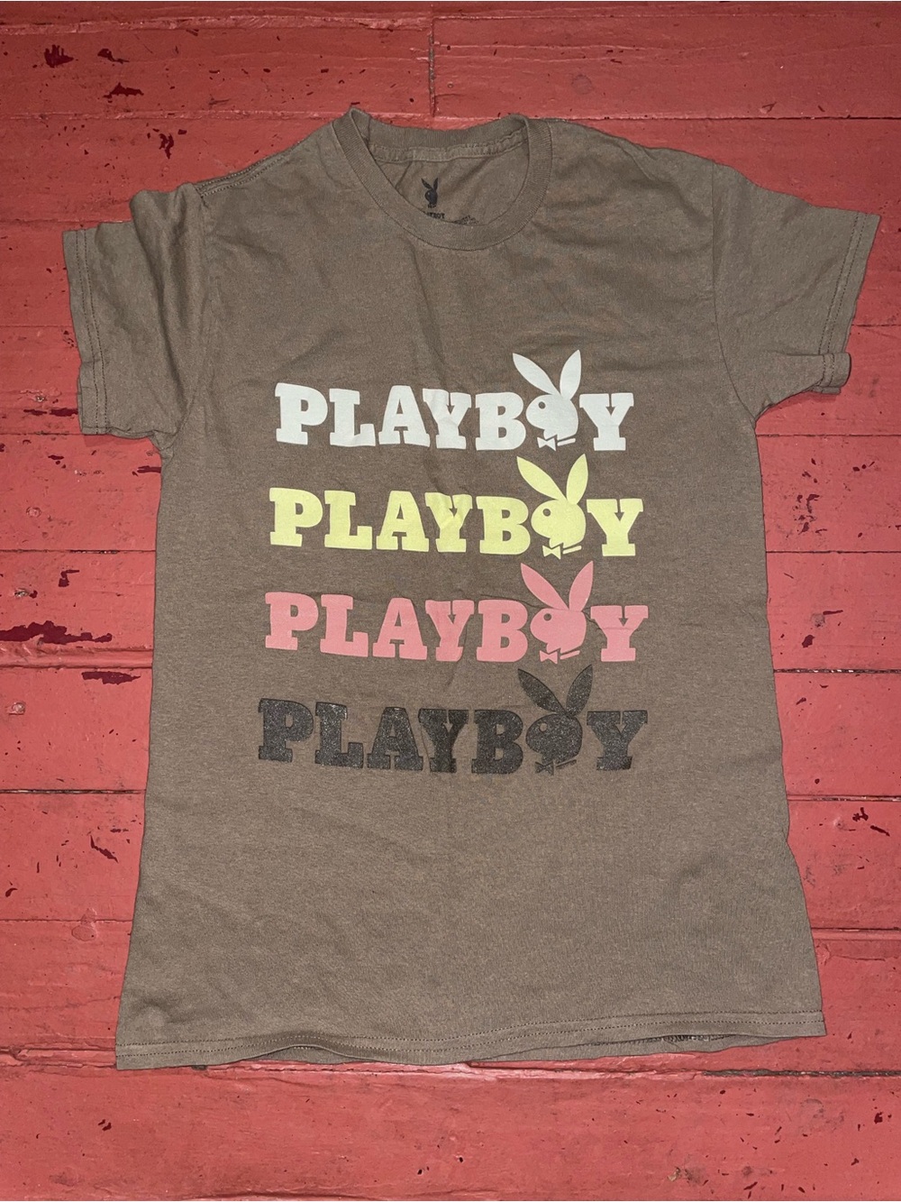 Playboy Graphic Tee in Brown with Multi-Color Logo